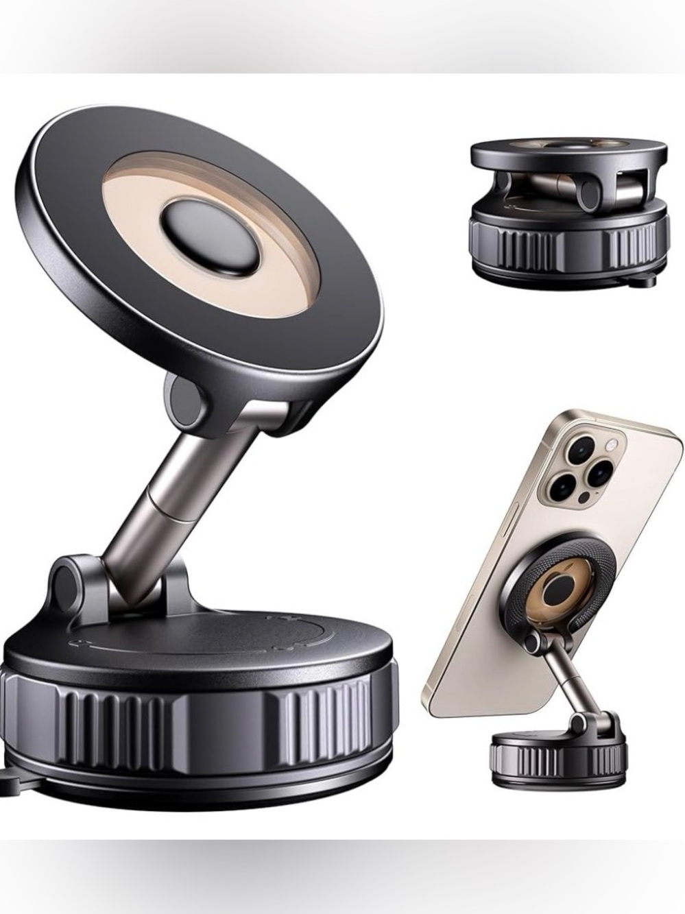 Universal Black & Gold Magnetic Car Phone Mount with 360° Adjustment NWT